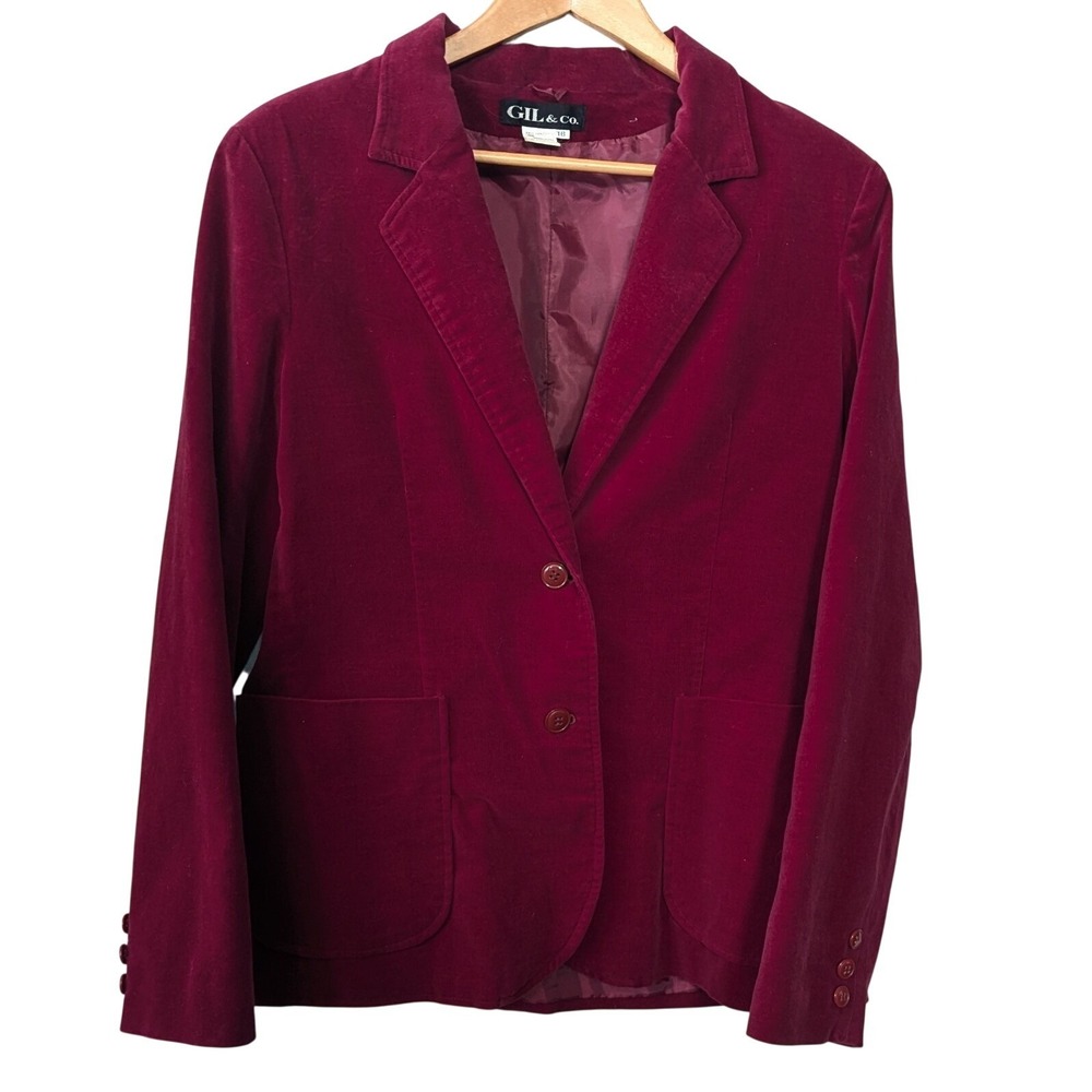 Vintage Soft Cotton Velvet Gil & Co Blazer Size 16 Red Dark Academia Whimsigoth